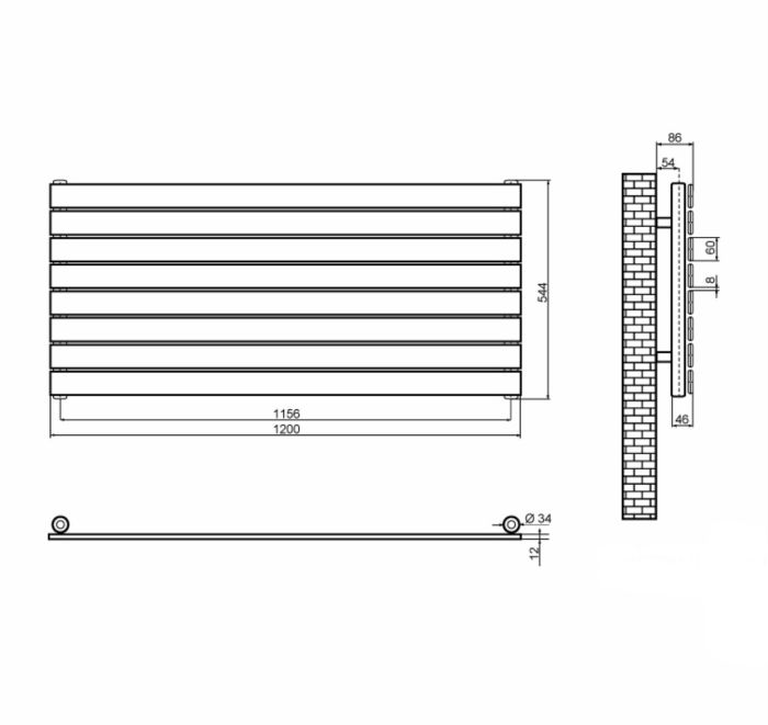 Горизонтальний дизайнерський радіатор опалення  ARTTIDESIGN Livorno G 8/544/1200 чорний матовий Горизонтальний дизайнерський радіатор опалення  ARTTIDESIGN Livorno G 8/544/1200 чорний матовий