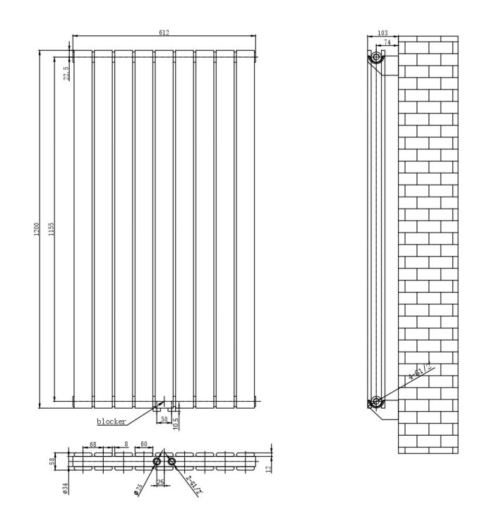 Вертикальний дизайнерський радіатор опалення ARTTIDESIGN Livorno II 9/1200/612/50 білий матовий Вертикальний дизайнерський радіатор опалення ARTTIDESIGN Livorno II 9/1200/612/50 білий матовий