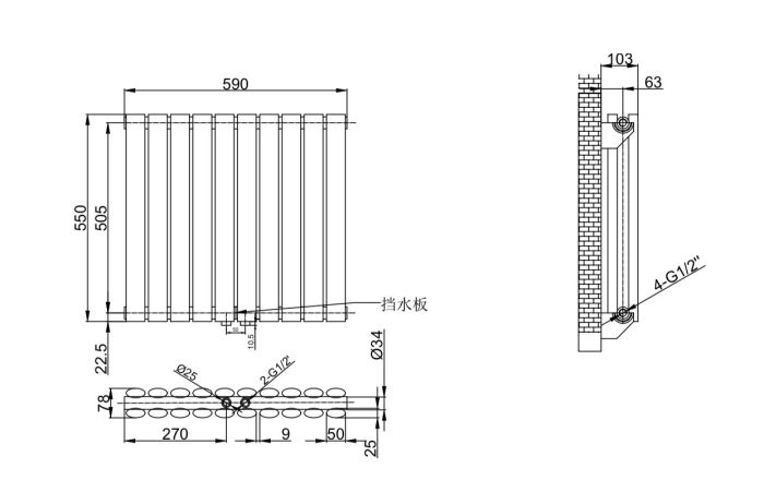 Горизонтальный дизайнерский радиатор опалення ARTTIDESIGN Rimini II G 10/550/590/50 чорний матовый Горизонтальный дизайнерский радиатор опалення ARTTIDESIGN Rimini II G 10/550/590/50 чорний матовый