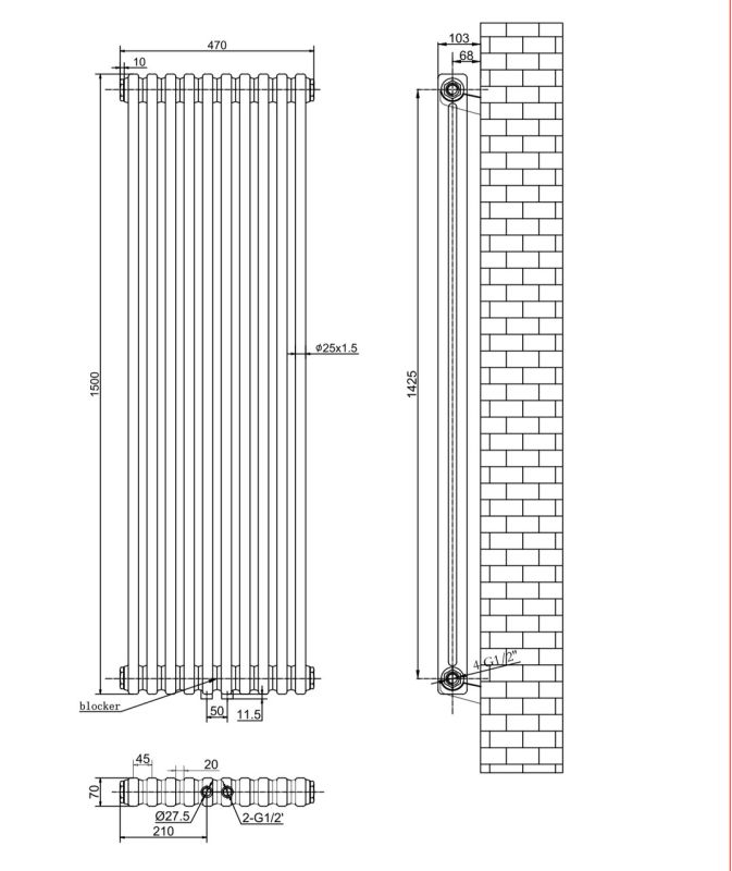 Вертикальный дизайнерский радиатор отопления ARTTIDESIGN Bari II 10/1500/470/50 чорний матовий Вертикальный дизайнерский радиатор отопления ARTTIDESIGN Bari II 10/1500/470/50 чорний матовий