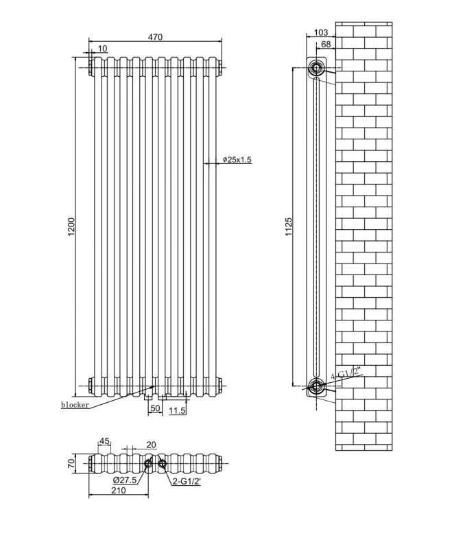 Вертикальный дизайнерский радиатор отопления ARTTIDESIGN Bari II 10/1200/470/50 чорний матовий Вертикальный дизайнерский радиатор отопления ARTTIDESIGN Bari II 10/1200/470/50 чорний матовий