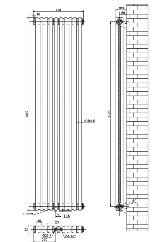 Вертикальный дизайнерский радиатор отопления ARTTIDESIGN Bari II 10/1800/470/50 чорний матовий Вертикальный дизайнерский радиатор отопления ARTTIDESIGN Bari II 10/1800/470/50 чорний матовий