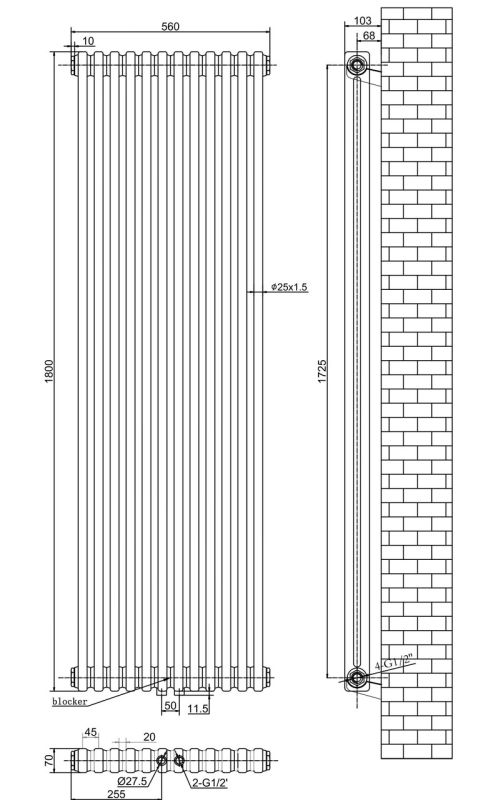 Вертикальный дизайнерский радиатор отопления ARTTIDESIGN Bari II 12/1800/560/50 чорний матовий Вертикальный дизайнерский радиатор отопления ARTTIDESIGN Bari II 12/1800/560/50 чорний матовий