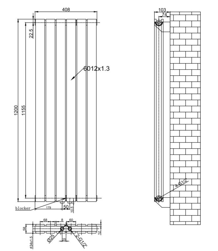 Вертикальний дизайнерський радіатор опалення ARTTIDESIGN Livorno II 6/1200/408/50 білий матовий Вертикальний дизайнерський радіатор опалення ARTTIDESIGN Livorno II 6/1200/408/50 білий матовий