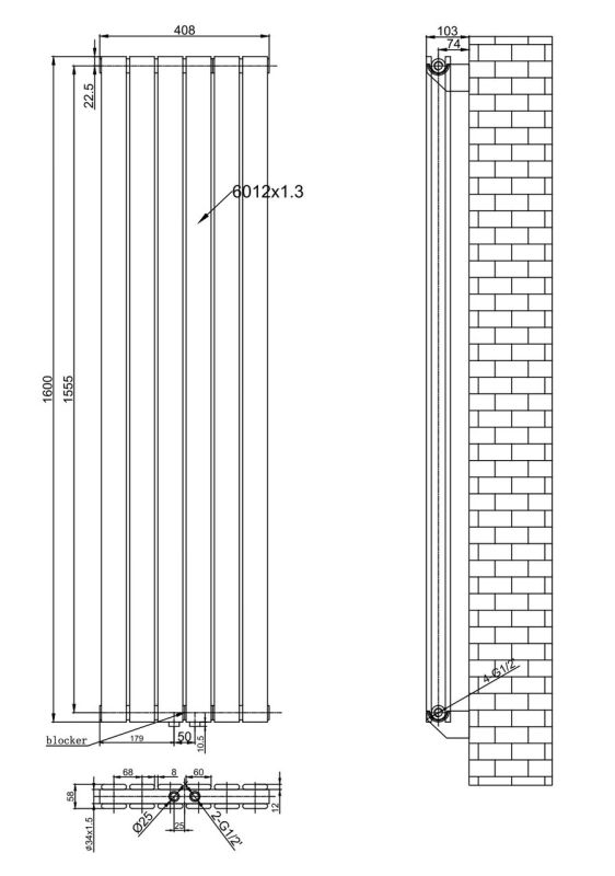 Вертикальный дизайнерский радиатор отопления ARTTIDESIGN Livorno II 6/1600/408/50 белый  матовый
