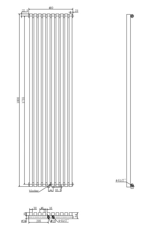 Вертикальный дизайнерский радиатор отопления ARTTIDESIGN Ancona 10/1800/460/50 чорний матовый Вертикальный дизайнерский радиатор отопления ARTTIDESIGN Ancona 10/1800/460/50 чорний матовый
