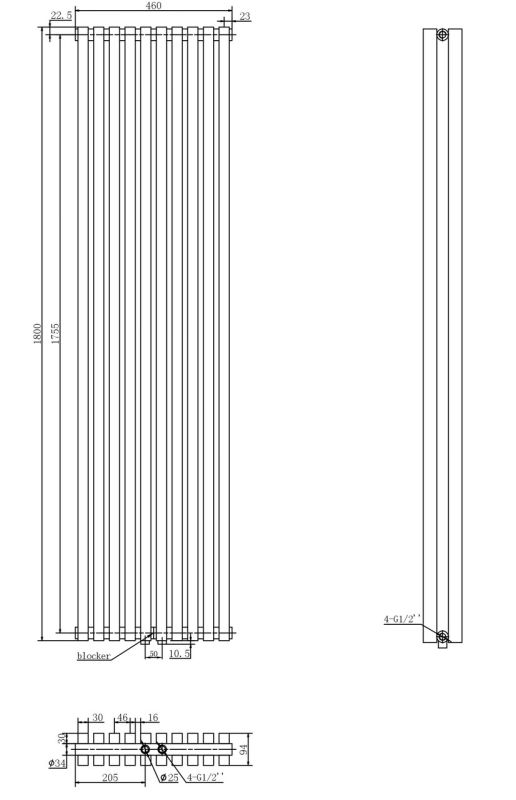 Вертикальный дизайнерский радиатор отопления ARTTIDESIGN Ancona II 10/1800/460/50 чорний матовый Вертикальный дизайнерский радиатор отопления ARTTIDESIGN Ancona II 10/1800/460/50 чорний матовый