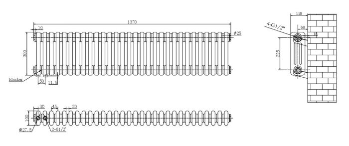 Горизонтальный дизайнерский радиатор отопления ARTTIDESIGN Bari III G 30/300/1370/50 черный матовий Горизонтальный дизайнерский радиатор отопления ARTTIDESIGN Bari III G 30/300/1370/50 черный матовий