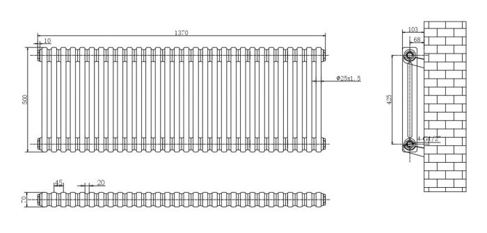 Горизонтальный дизайнерский радиатор отопления ARTTIDESIGN Bari II G 30/500/1370 белый матовий Горизонтальный дизайнерский радиатор отопления ARTTIDESIGN Bari II G 30/500/1370 белый матовий
