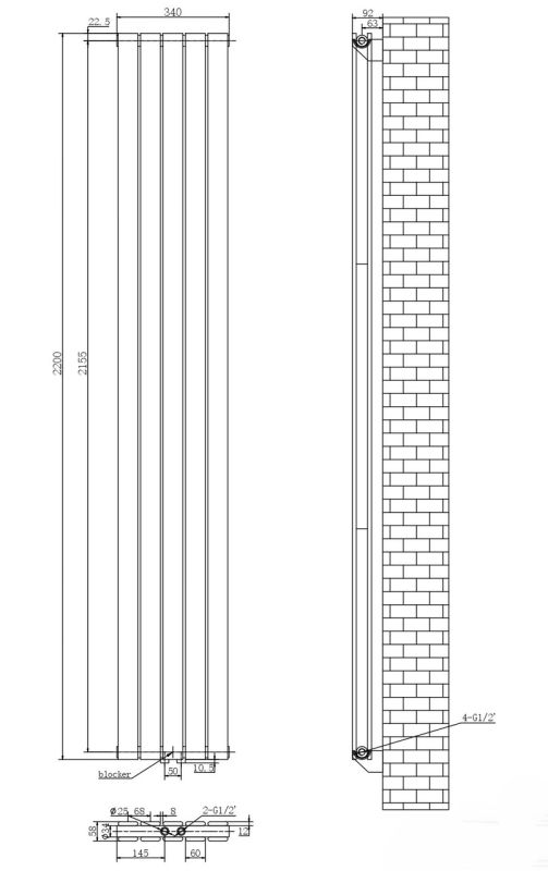 Вертикальний дизайнерський радіатор опалення ARTTIDESIGN Livorno II 5/2200/340/50 чорний матовий Вертикальний дизайнерський радіатор опалення ARTTIDESIGN Livorno II 5/2200/340/50 чорний матовий