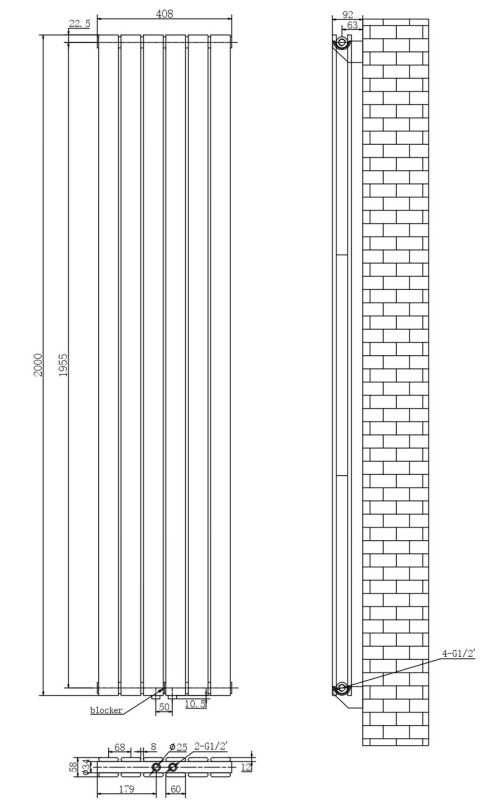 Вертикальний дизайнерський радіатор опалення ARTTIDESIGN Livorno II 6/2000/408/50 чорний матовий Вертикальний дизайнерський радіатор опалення ARTTIDESIGN Livorno II 6/2000/408/50 чорний матовий