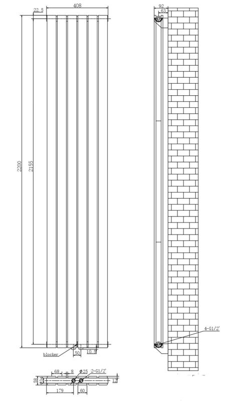 Вертикальний дизайнерський радіатор опалення ARTTIDESIGN Livorno II 6/2200/408/50 чорний матовий Вертикальний дизайнерський радіатор опалення ARTTIDESIGN Livorno II 6/2200/408/50 чорний матовий
