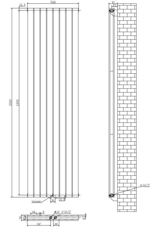 Вертикальний дизайнерський радіатор опалення ARTTIDESIGN Livorno ІІ 8/2000/544/50 чорний матовий Вертикальний дизайнерський радіатор опалення ARTTIDESIGN Livorno ІІ 8/2000/544/50 чорний матовий