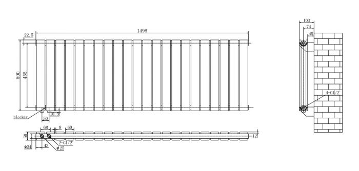 Горизонтальний дизайнерський радіатор опалення ARTTIDESIGN Livorno II G 22/500/1496/50 чорний матовий