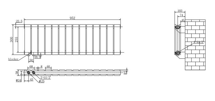 Горизонтальний дизайнерський радіатор опалення ARTTIDESIGN Livorno ІІ G 14/300/952/50 білий матовий
