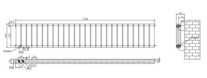 Горизонтальний дизайнерський радіатор опалення ARTTIDESIGN Livorno ІІ G 26/300/1768/50 білий матовий