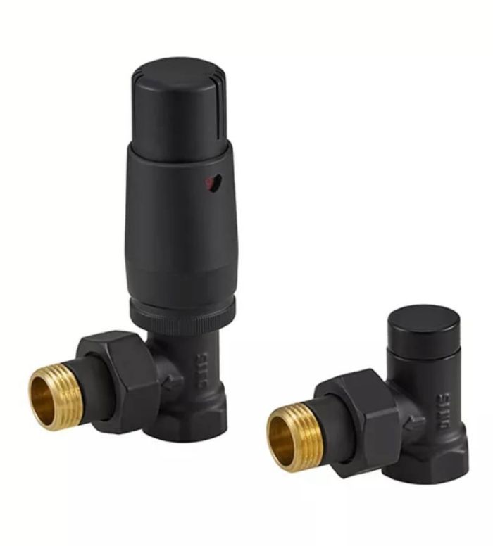 КРАН кутовий с термоголовкой 1/2” x 1/2” чорний матовий