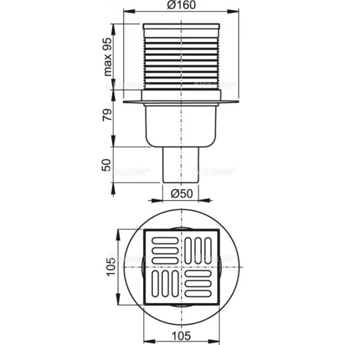 Трап зливний Alca Plast APV32(прям) 105x105/50мм SMART-гідрозатвор Трап зливний Alca Plast APV32(прям) 105x105/50мм SMART-гідрозатвор