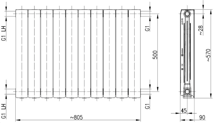 Радіатор GRAPHITE дизайн KFA Armatura ADR 500/10 алюміній (777-100-61) Радіатор GRAPHITE дизайн KFA Armatura ADR 500/10 алюміній (777-100-61)