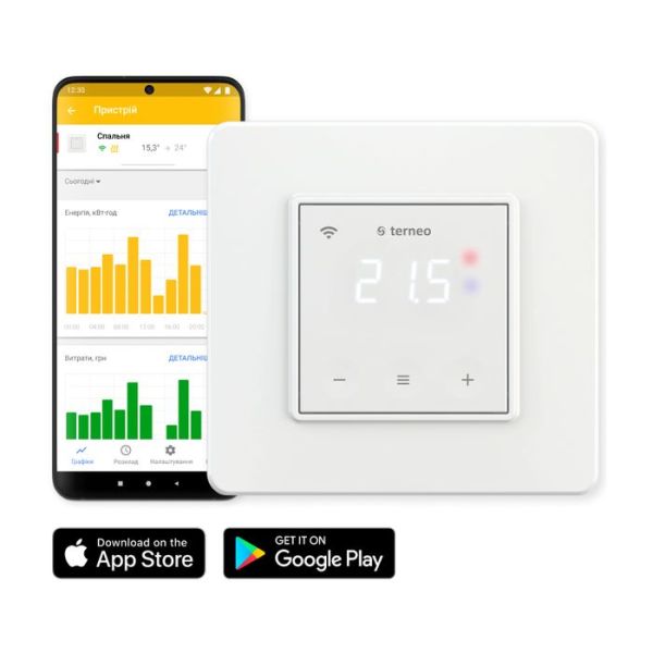 Terneo SX білий, Wi-Fi терморегулятор сенсорний, програмований, тижневий Terneo SX білий, Wi-Fi терморегулятор сенсорний, програмований, тижневий