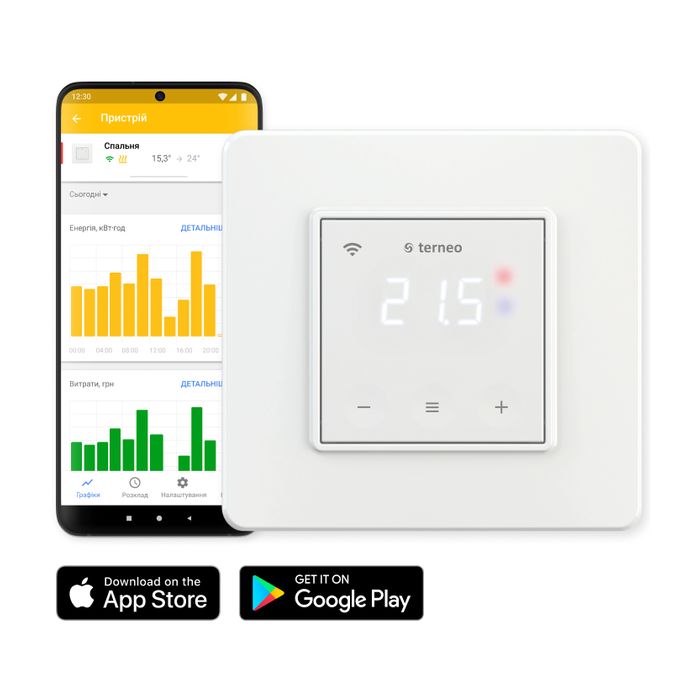 Terneo SX білий, Wi-Fi терморегулятор сенсорний, програмований, тижневий Terneo SX білий, Wi-Fi терморегулятор сенсорний, програмований, тижневий