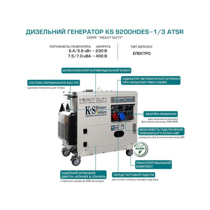 Дизельний генератор 7,5 кВт Konner & Sohnen KS 9200HDES-1/3 ATSR (EURO V) Дизельний генератор 7,5 кВт Konner & Sohnen KS 9200HDES-1/3 ATSR (EURO V)