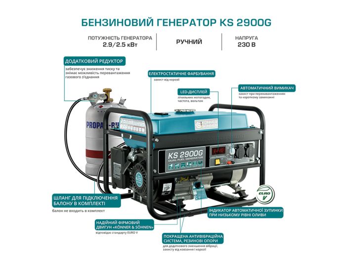 Газобензиновий генератор 2.9 кВт Konner & Sohnen KS 2900G Газобензиновий генератор 2.9 кВт Konner & Sohnen KS 2900G